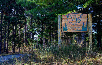 Sign at Battle Creek Natural Area in Williamsburg, MI